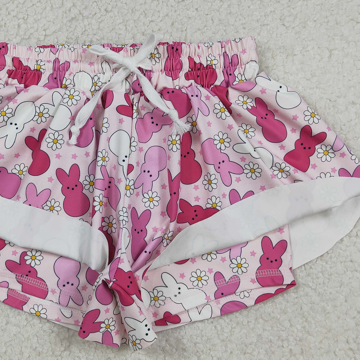 12.12 RTS NO MOQ （In stock）SS0714 Baby Girls Summer Shorts Baby Girls Pink Rabbits Flowers Easter Yoga Active Ruffle Shorts Bottom
