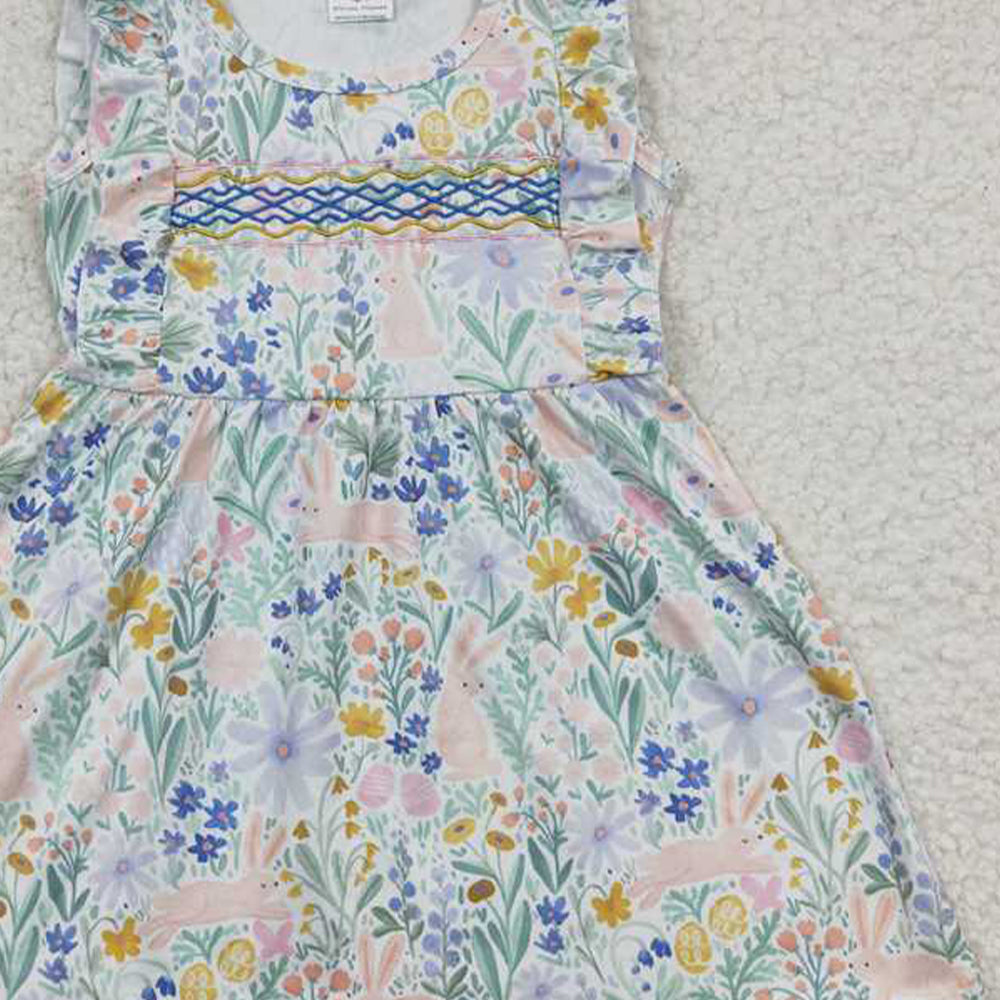 5.19 GSD0272 RTS NO MOQ Flutter sleeves rabbit floral embroidery baby girls dresses