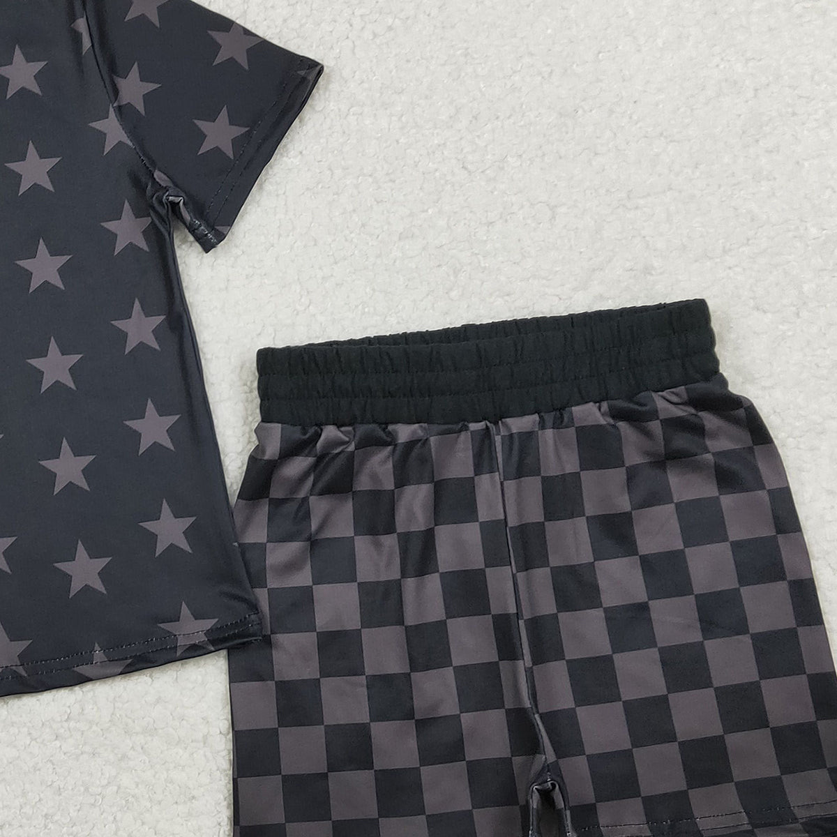 2.3 RTS NO MOQ （In stock）GSSO2913 Baby Girls Short Sleeve Stars Top Checked Shorts 4th of July Clothes Sets