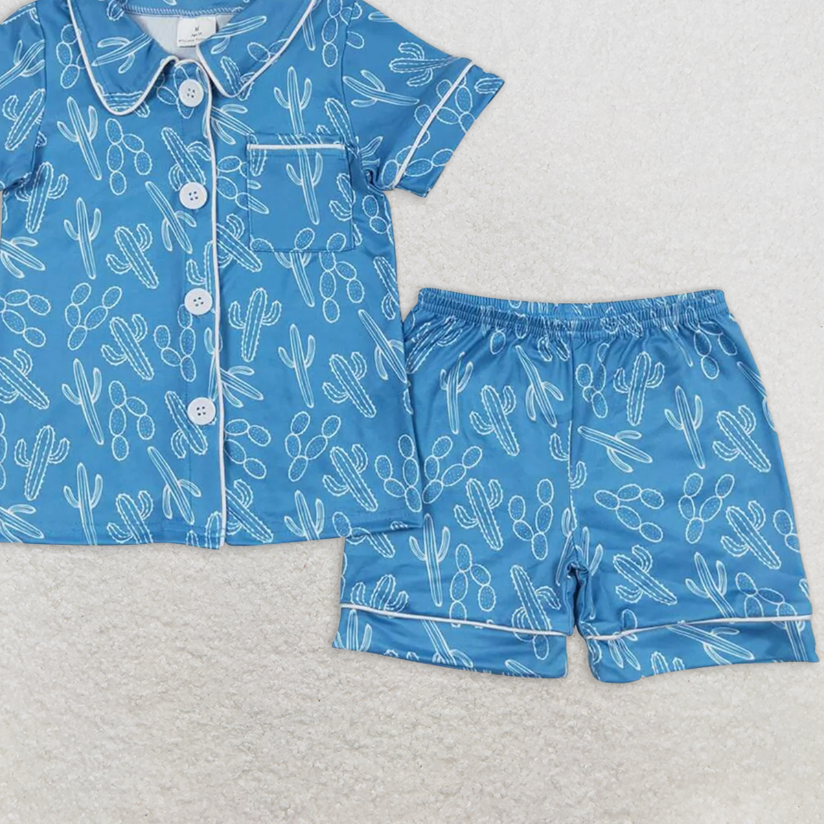 6.21 GSSO0842 RTS NO MOQ Baby Girls Summer Pajamas Outfits Baby Girls Western Cactus Buttons Shirt Shorts Pajamas Clothes Sets