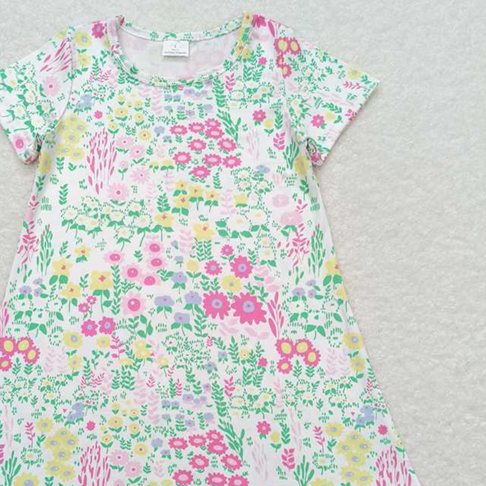 GSD0823  RTS NO MOQ Baby Girls Summer Dress Short sleeves floral baby girls summer dresses