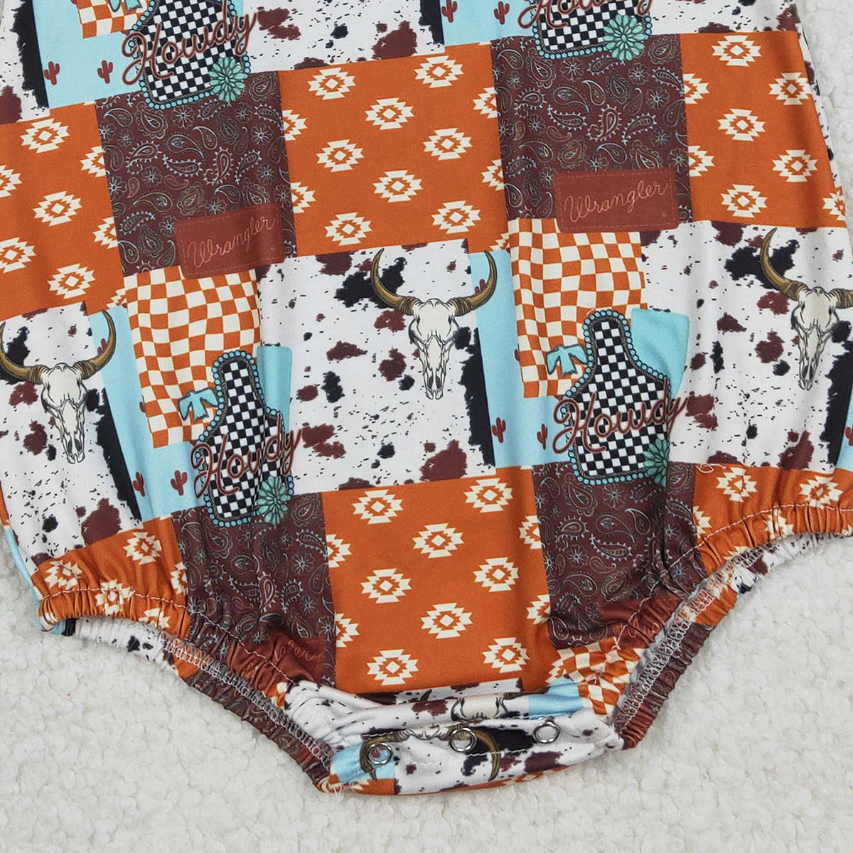 1.9 RTS NO MOQ （In stock）SR3773 Baby Boys Rompers Baby Boys Sleeveless Aztec Bull Skulls Checked Western Rompers