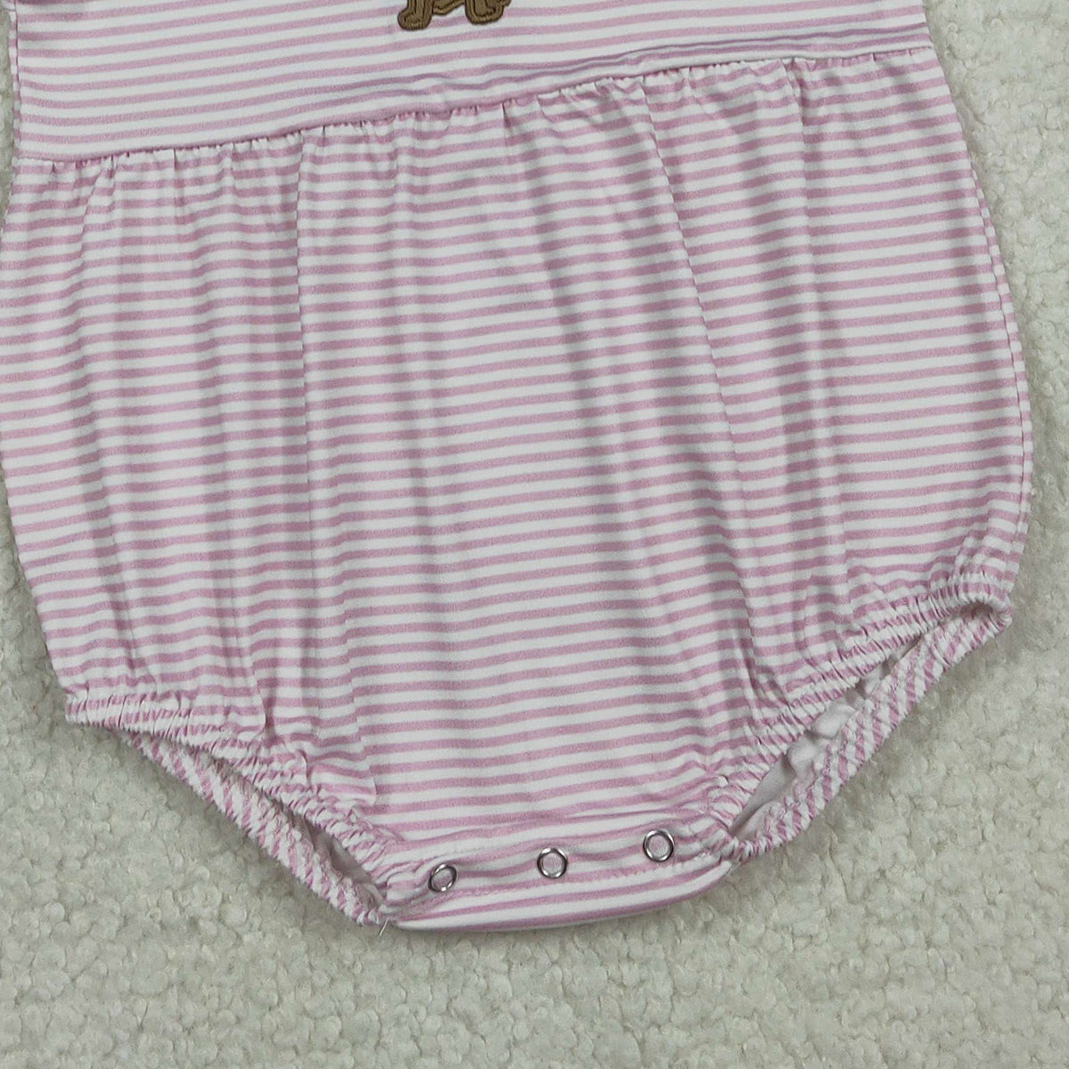 1.23 RTS NO MOQ （In stock）SR3476 Embroidery Bow Dogs Baby Girls Pink Stripe Collar Ruffle Rompers