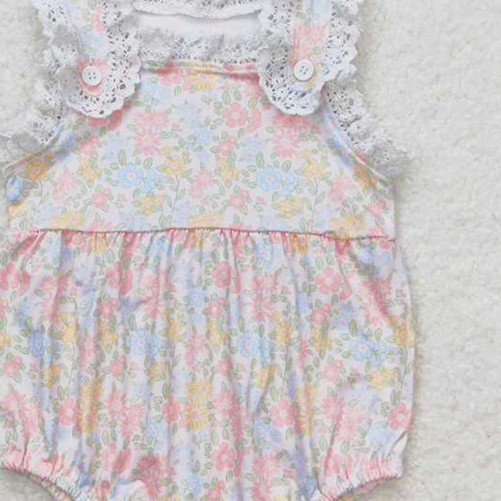 4.30 SR1261 RTS NO MOQ Sleeveless yellow floral baby girls summer romper