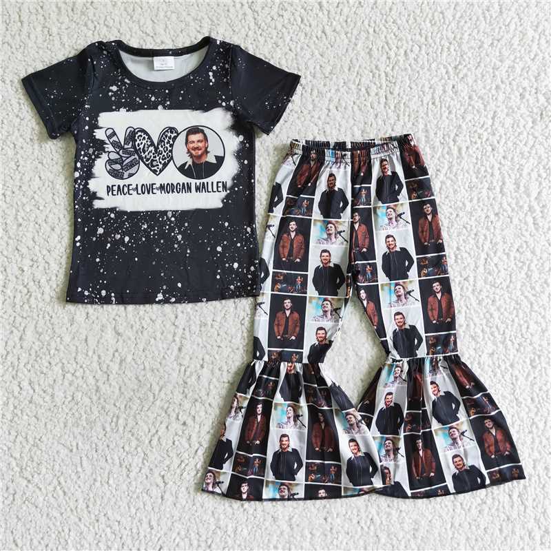E1-12 peace love singer bell pants sets