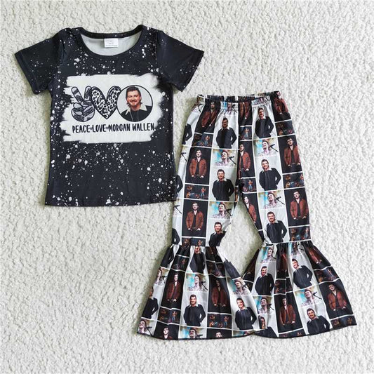E1-12 peace love singer bell pants sets