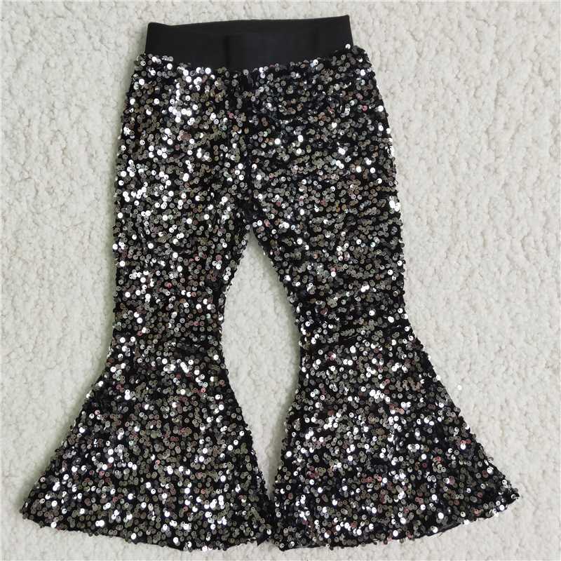 E5-30  Baby Girls Toddler Brithday Party Sequin Glitter Bell Bottom Pants
