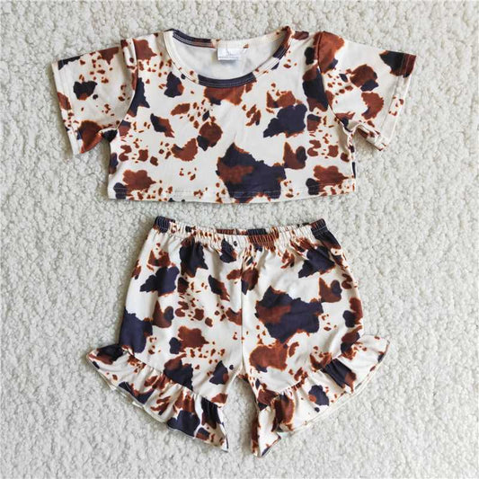 Baby Girls Cowhigh Print Crop Top Ruffle Shorts Summer Shorts Sets