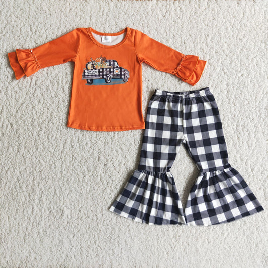 6 A8-29Girl Pumpkin Plaid Pants Outfit