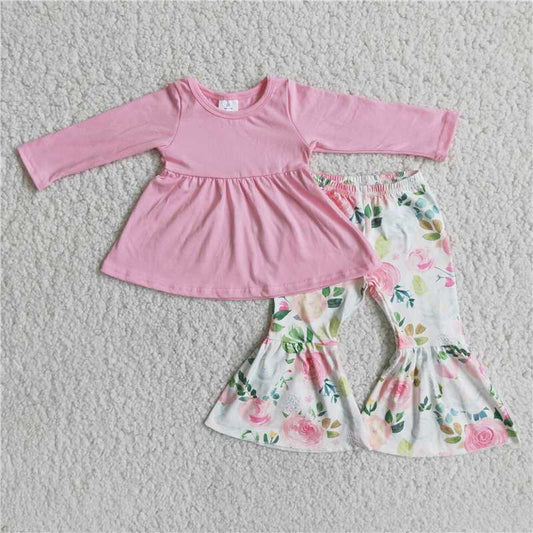 6 A24-27Pink tunic match floral pants kids clothing girls
