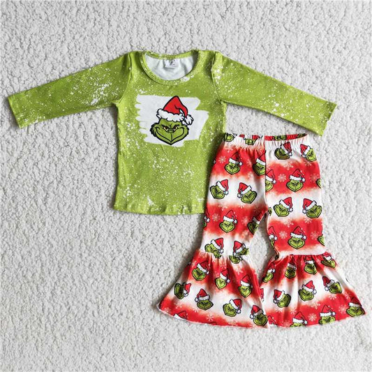 6 B7-21 Girls grinch green long sleeve pants suit