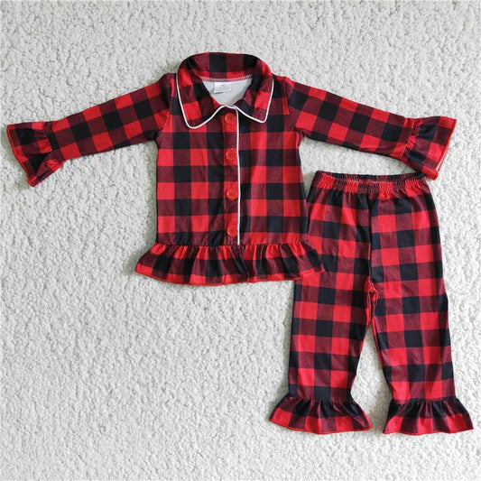6 B2-39Buffalo plaid girls Christmas pajamas