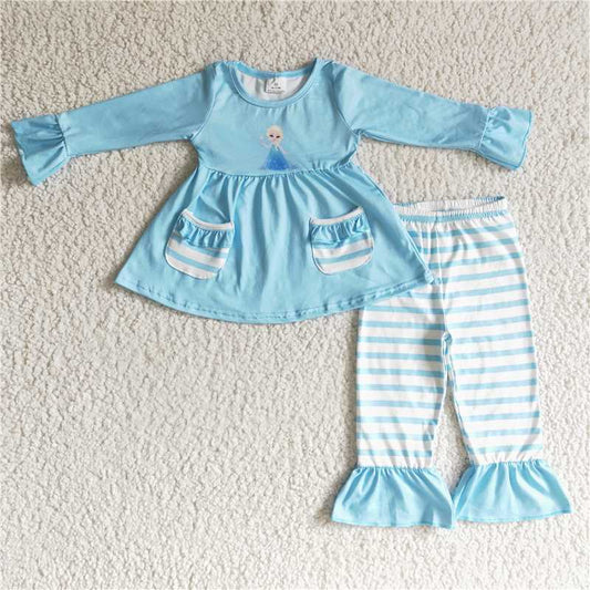 6 C11-5Blue pocket tunic stripe pants girls princess boutique outfits
