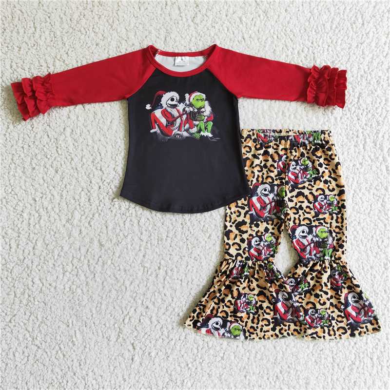 6 C9-22 jack grinch red long-sleeved top flared pants leopard print suit