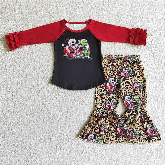 6 C9-22 jack grinch red long-sleeved top flared pants leopard print suit