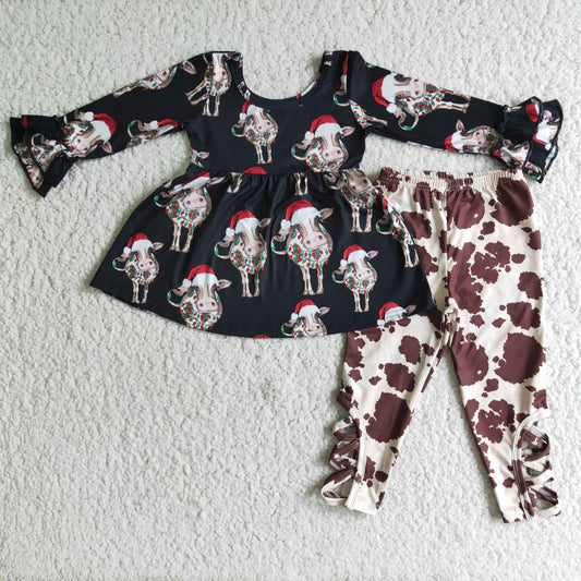 6 C9-21 Christmas bull head long-sleeved ink-print trousers suit