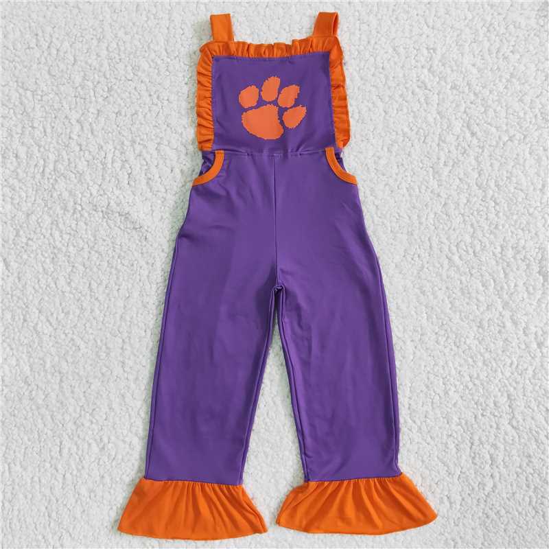 E4-3  orange paw girls team football jumpsuits rompers overall