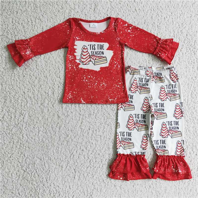6 B13-30'Tis the season shirt ruffle pants girls Christmas clothing set