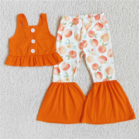 D8-18-1 Orange button-down top and peach flared pants set