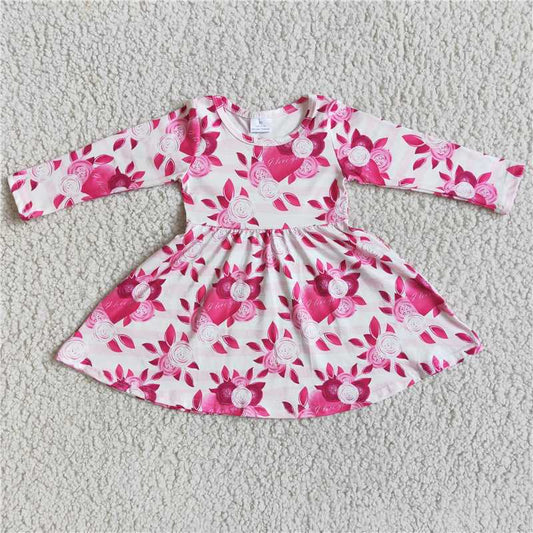 6 B2-15  Valentines Hotpink Heart Floral Twirl Dresses