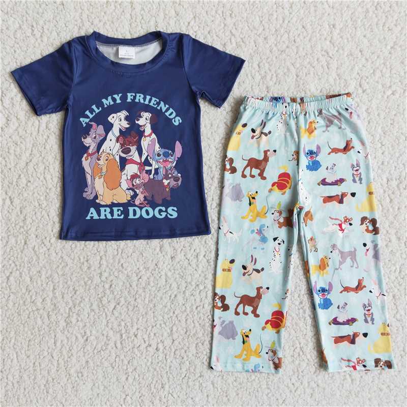 E11-12 ARE.DOGS Boys' dark blue short-sleeved trousers suit