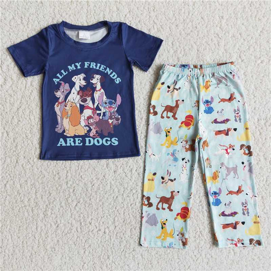 E11-12 ARE.DOGS Boys' dark blue short-sleeved trousers suit