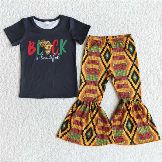 E13-16 Baby girls Black history map bell pants clothing sets