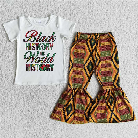 E12-14 Baby girls black history bell bottom pants sets