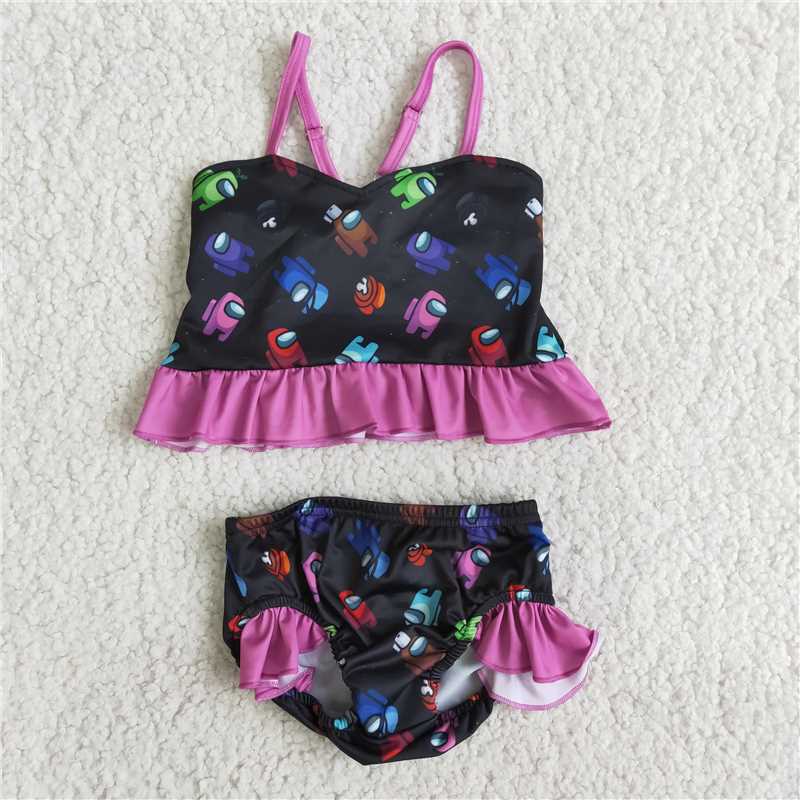 B1-15  Baby Girls summer cartoon game 2pcs swimsuits
