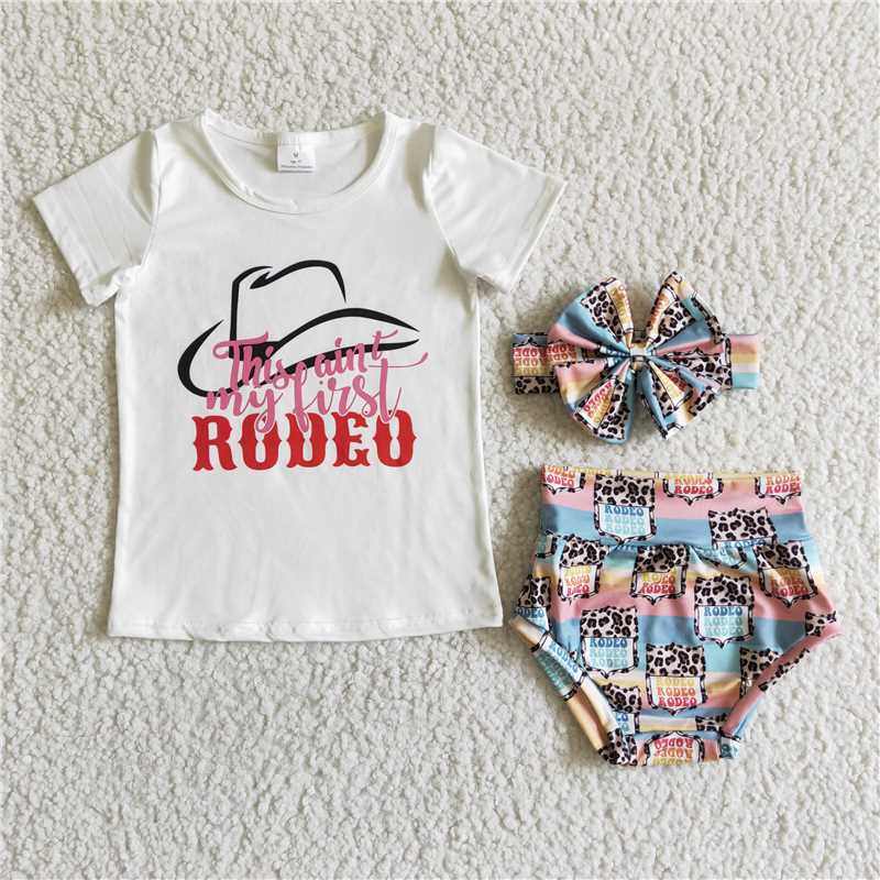 GBO0023   Rodeo baby girls summer bummie sets(can choose headband here)