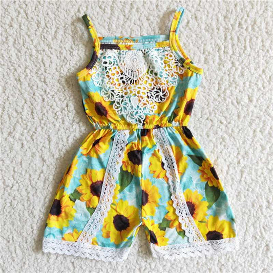 SR0001  Baby girls summer sunflower jumpsuits rompers