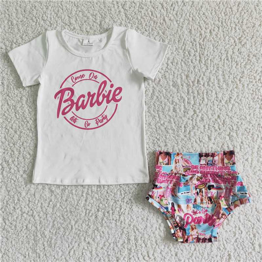GBO0028 Baby girls cartoon hotpink bummie summer sets