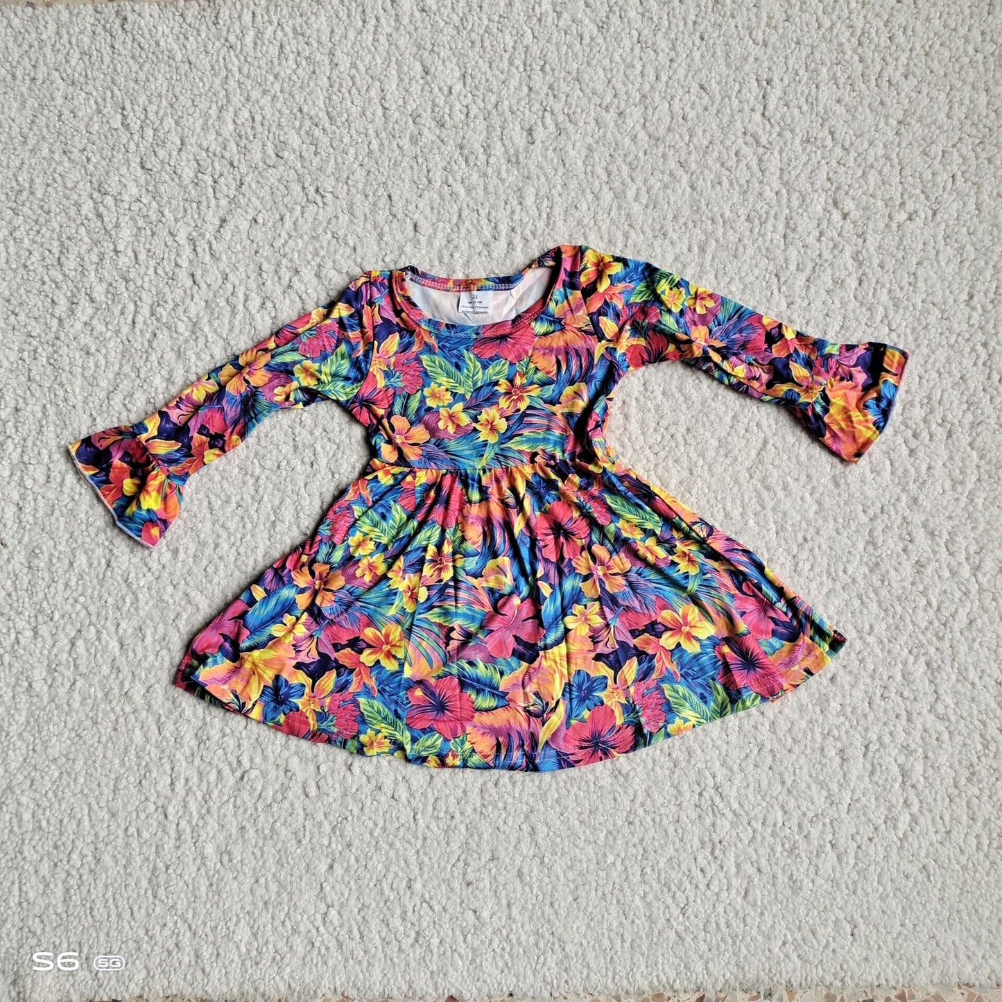 9.26 RTS NO MOQ（In stock）G3-8-2*. Baby Girls Winter Dress Colorful flower and leaf long-sleeved dress