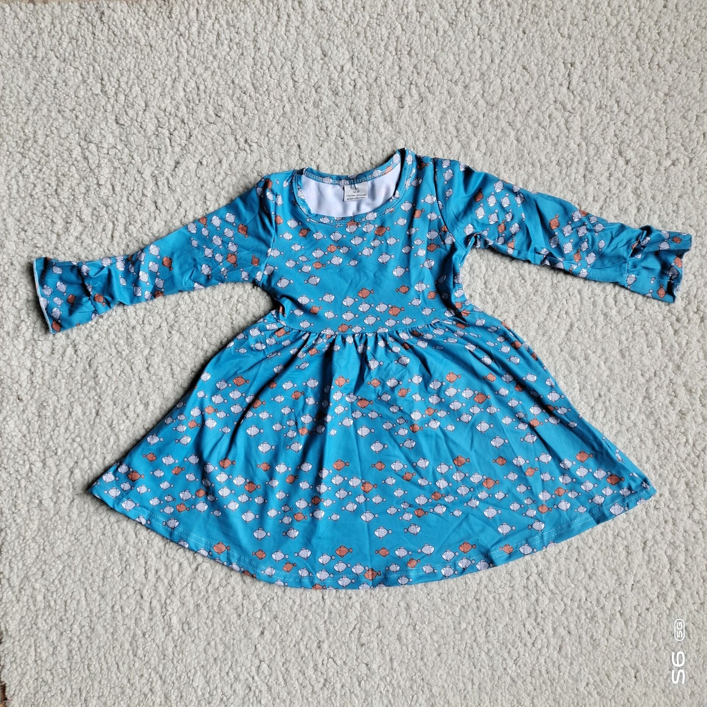 10.4 RTS NO MOQ（In stock）G3-8-2.'; Baby Girls Winter Dress Little fish blue long sleeve dress