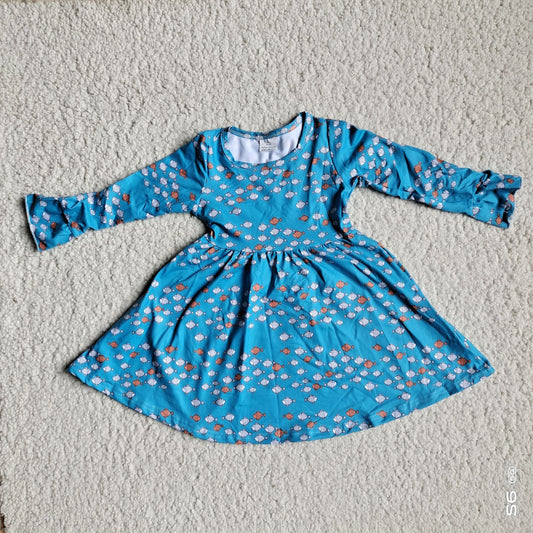 10.4 RTS NO MOQ（In stock）G3-8-2.'; Baby Girls Winter Dress Little fish blue long sleeve dress