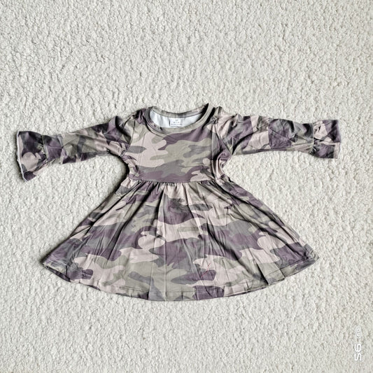9.29 RTS NO MOQ（In stock）G3-8-2-\ Baby Girls Winter Dress Camouflage gray-green long-sleeved dress