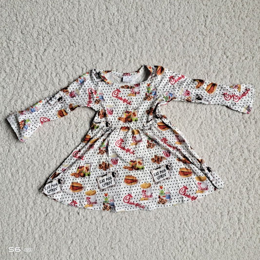 9.29 RTS NO MOQ（In stock）G3-8-5*.; Baby Girls Winter Dress Hamburger letter black polka dot long-sleeved dress