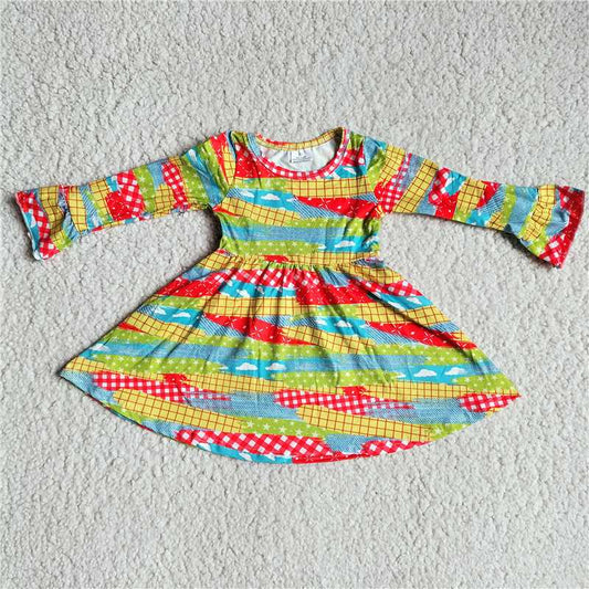 9.24 RTS NO MOQ（In stock）G3-8-5*= Baby Girls Winter Dress Red, green and blue square striped long-sleeved dress