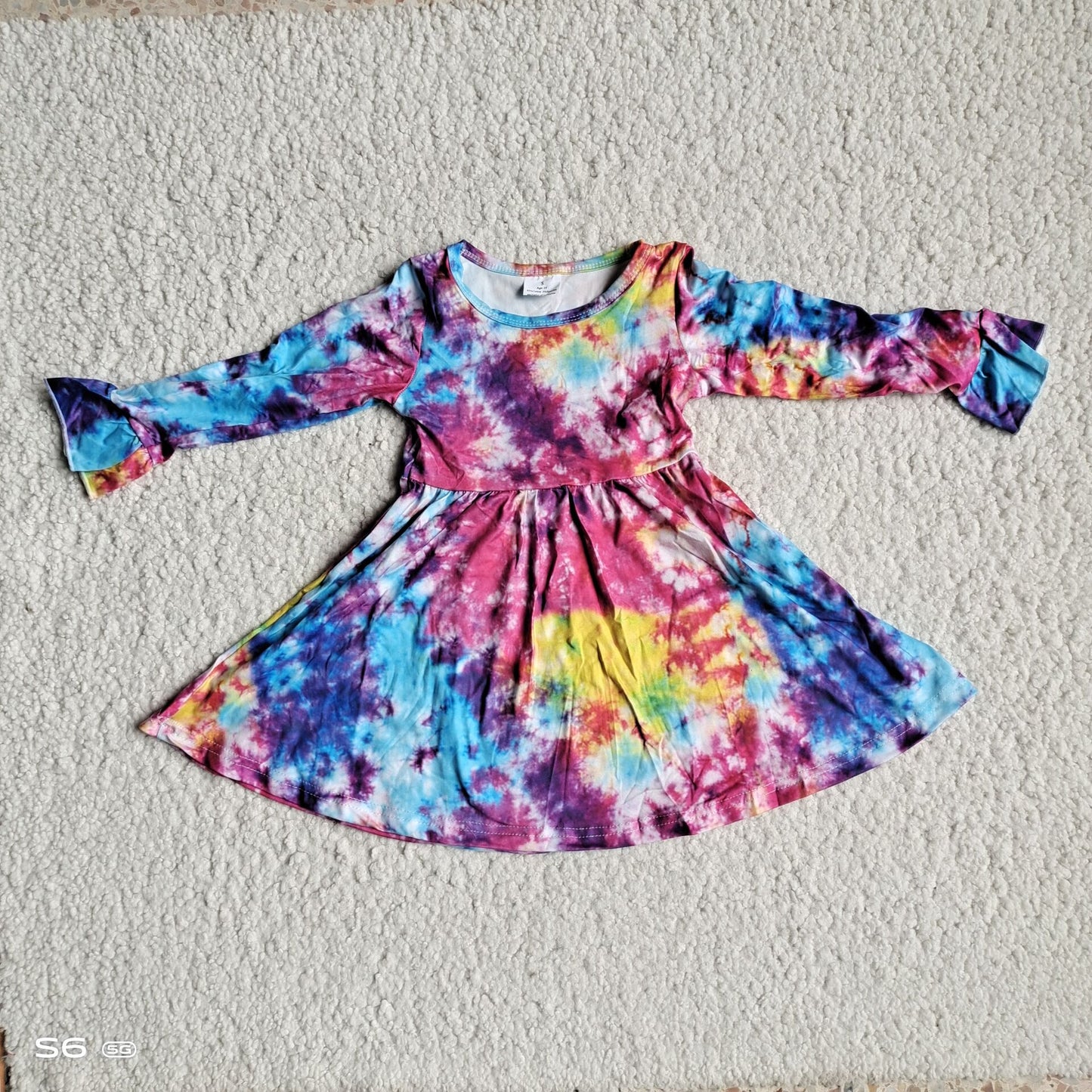 10.4 RTS NO MOQ（In stock）G3-8-5*.' Baby Girls Winter Dress Purple, pink and blue tie-dye long-sleeved dress