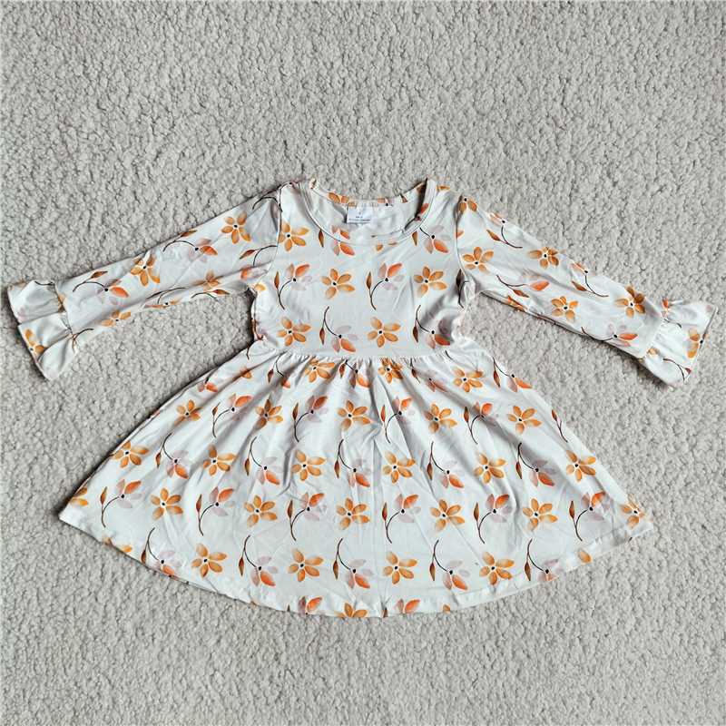 10.4 RTS NO MOQ（In stock）G3-8-6*; Baby Girls Winter Dress White long-sleeved dress with orange leaves
