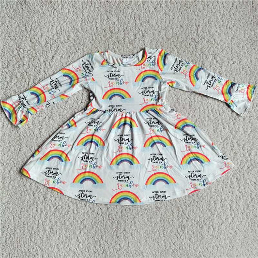 9.22 RTS NO MOQ（In stock）G3-6-8*'. Baby Girls Winter Dress White long-sleeved dress with rainbow colored letters