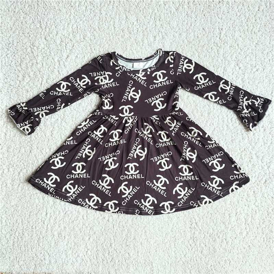 10.4 RTS NO MOQ（In stock）G3-8-6*;/ Baby Girls Winter Dress Off-white lettering black long-sleeved dress