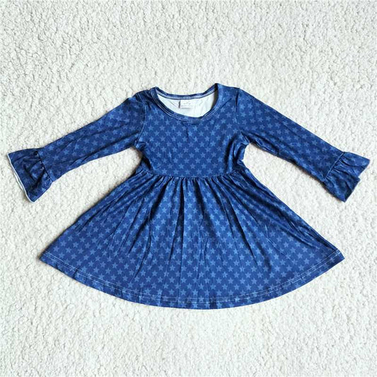 9.26 RTS NO MOQ（In stock）G3-8-6*.'/ Baby Girls Winter Dress Five-pointed star dark blue long-sleeved dress