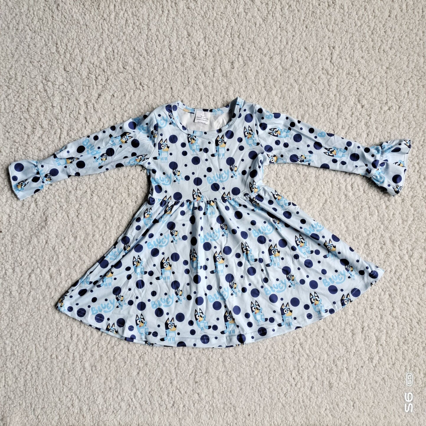 10.4 RTS NO MOQ（In stock）G3-8-6*,;' Baby Girls Winter Dress Blue Dog Purple Polka Dot Long Sleeve Dress