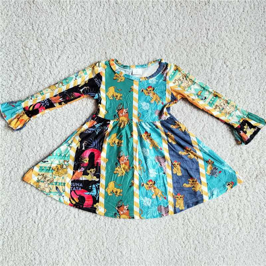 9.26 RTS NO MOQ（In stock）G3-8-6*= Baby Girls Winter Dress Lion striped long-sleeved dress