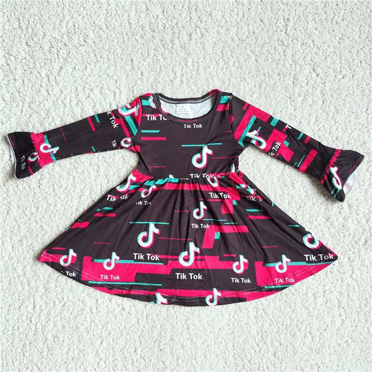 9.24 RTS NO MOQ（In stock）G3-8-6*'] Baby Girls Winter Dress rose pink black square long sleeve dress