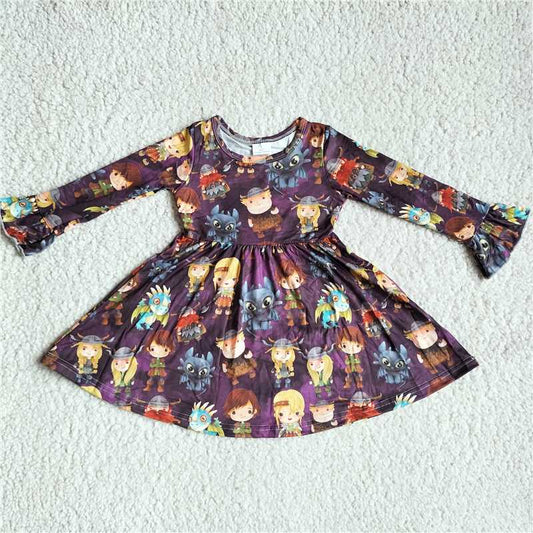 10.4 RTS NO MOQ（In stock）G3-8-7.'* Baby Girls Winter Dress Girls Little Monster Black Purple Long Sleeve Dress