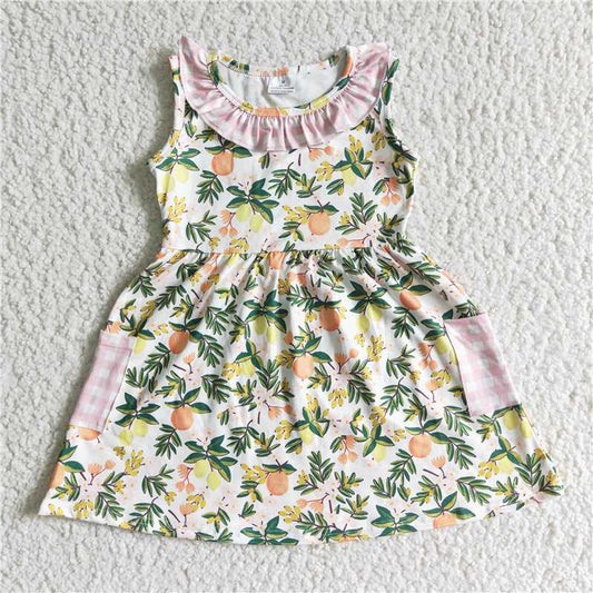 GSD0062 Peach lemon pocket baby girls summer dresses