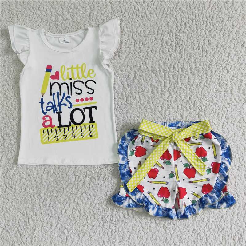 GSSO0095Little miss talks a lot shorts girls back to school clothes