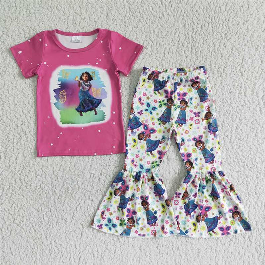 GSPO0067 Girls' Rose Red Magic House Short Sleeve Long Pants Set